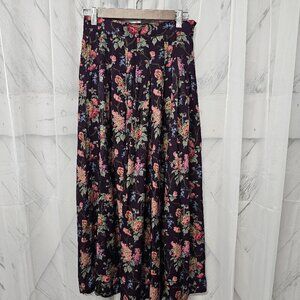 Vintage Herman Geist Plum Pink Floral Pleated Cottagecore Midi Skirt Fairy S